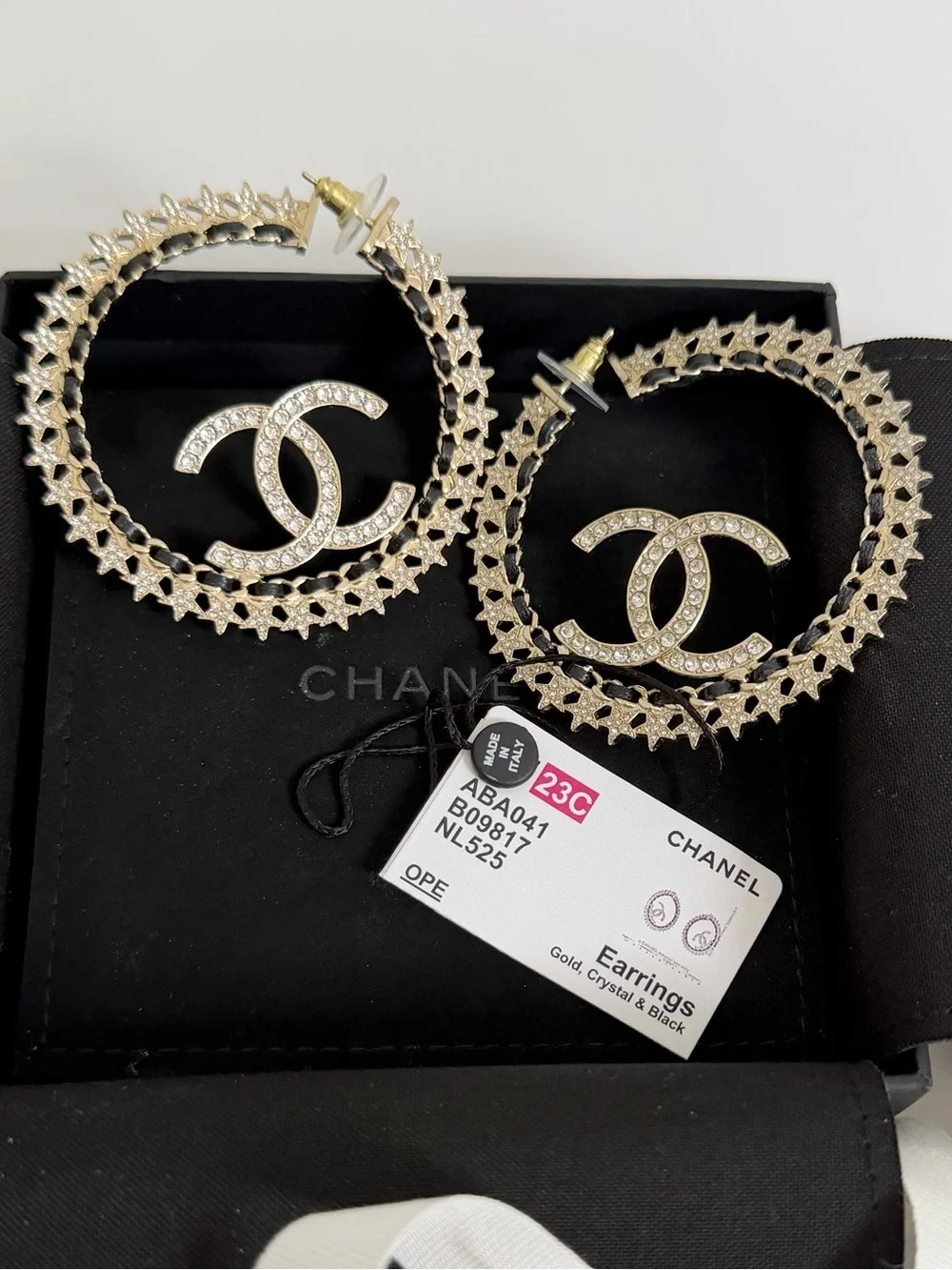 CHANEL Crystal CC Star-Edged Hoop Earrings